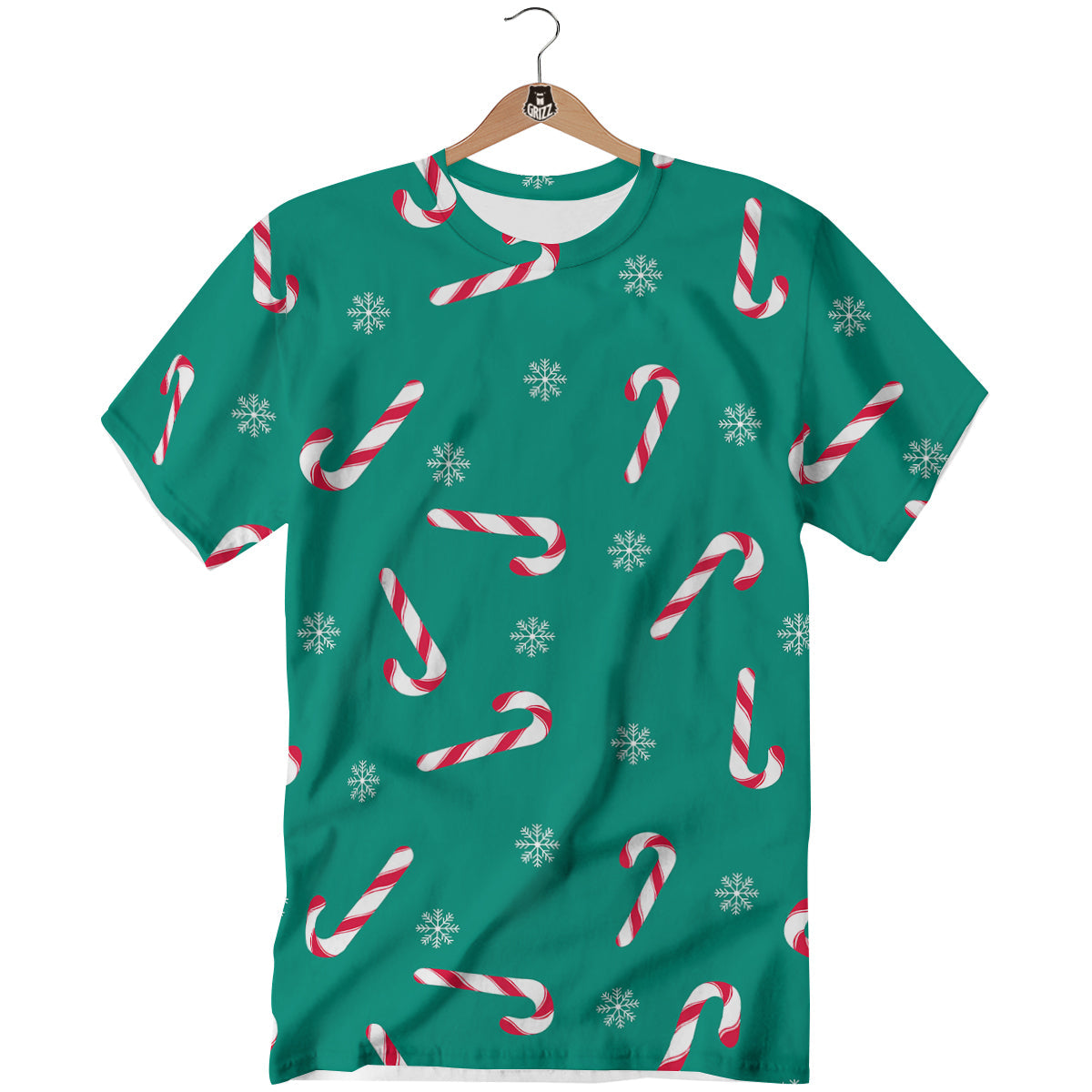 Candy Cane Xmas Print Pattern T-Shirt-grizzshop