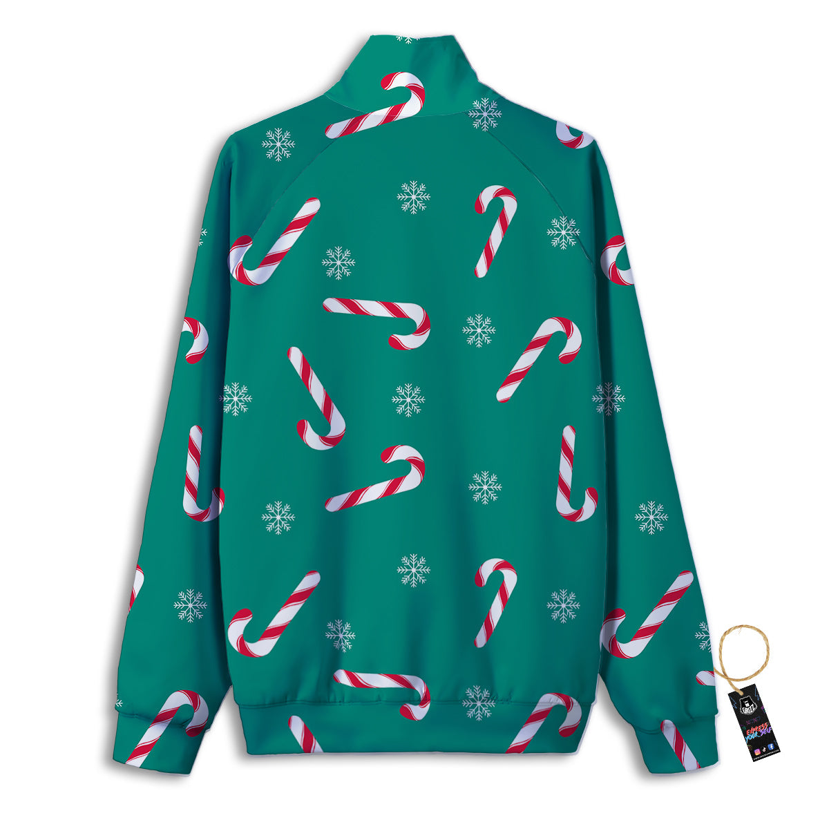Candy Cane Xmas Print Pattern Track Jacket-grizzshop