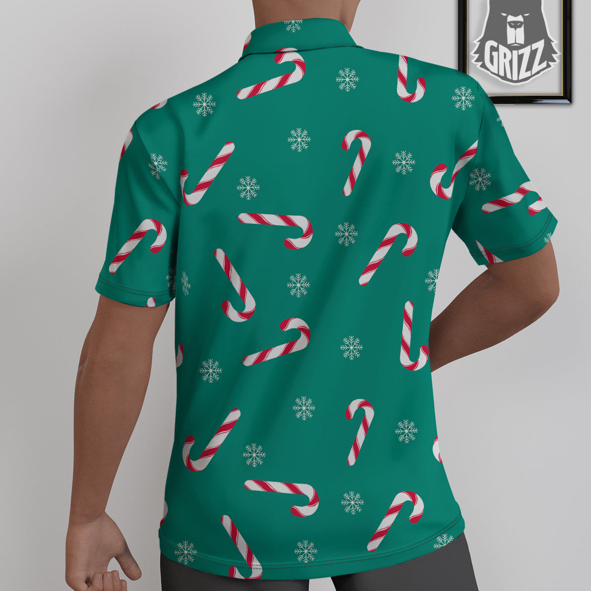 Candy Cane Xmas Print Pattern Untucked Shirts-grizzshop
