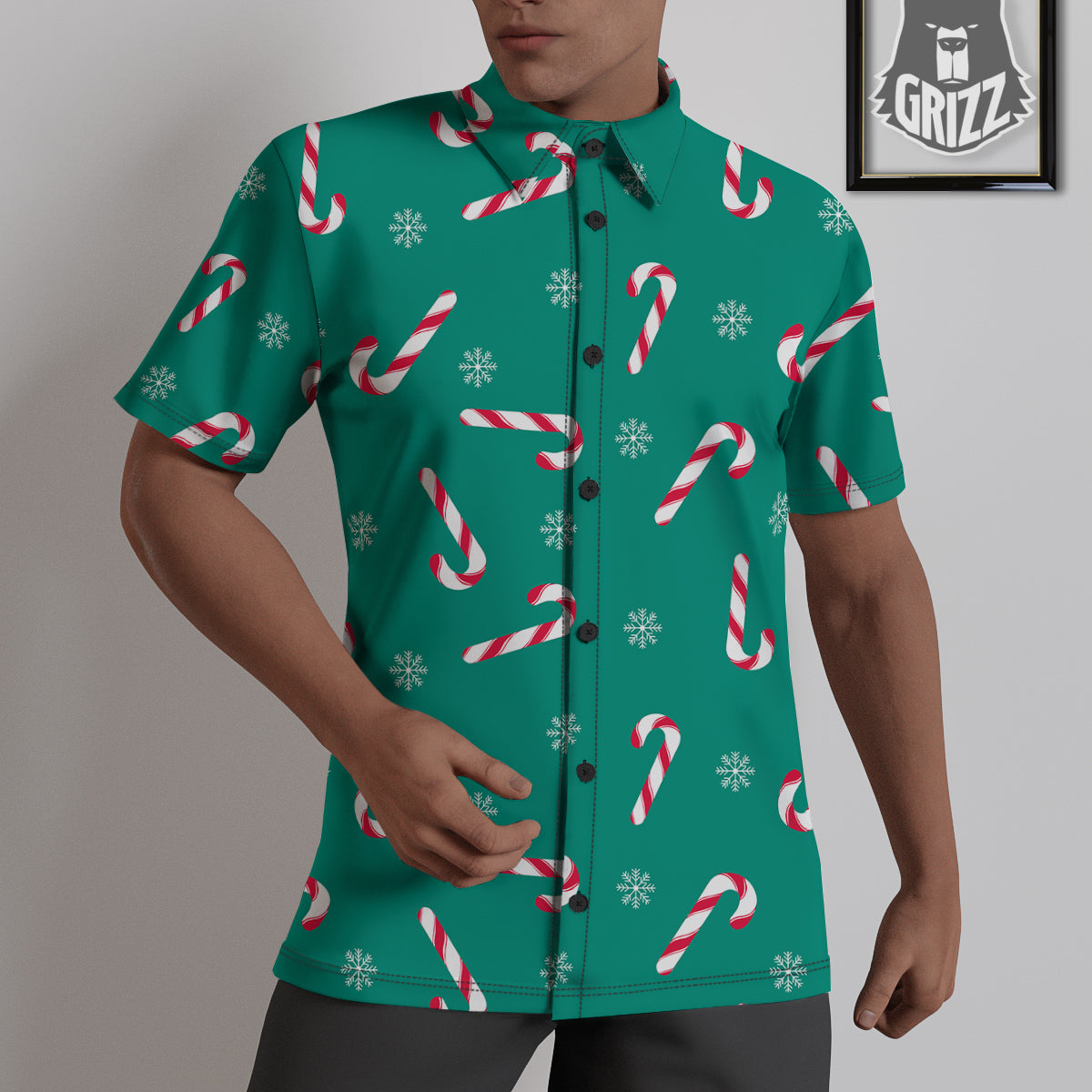 Candy Cane Xmas Print Pattern Untucked Shirts-grizzshop