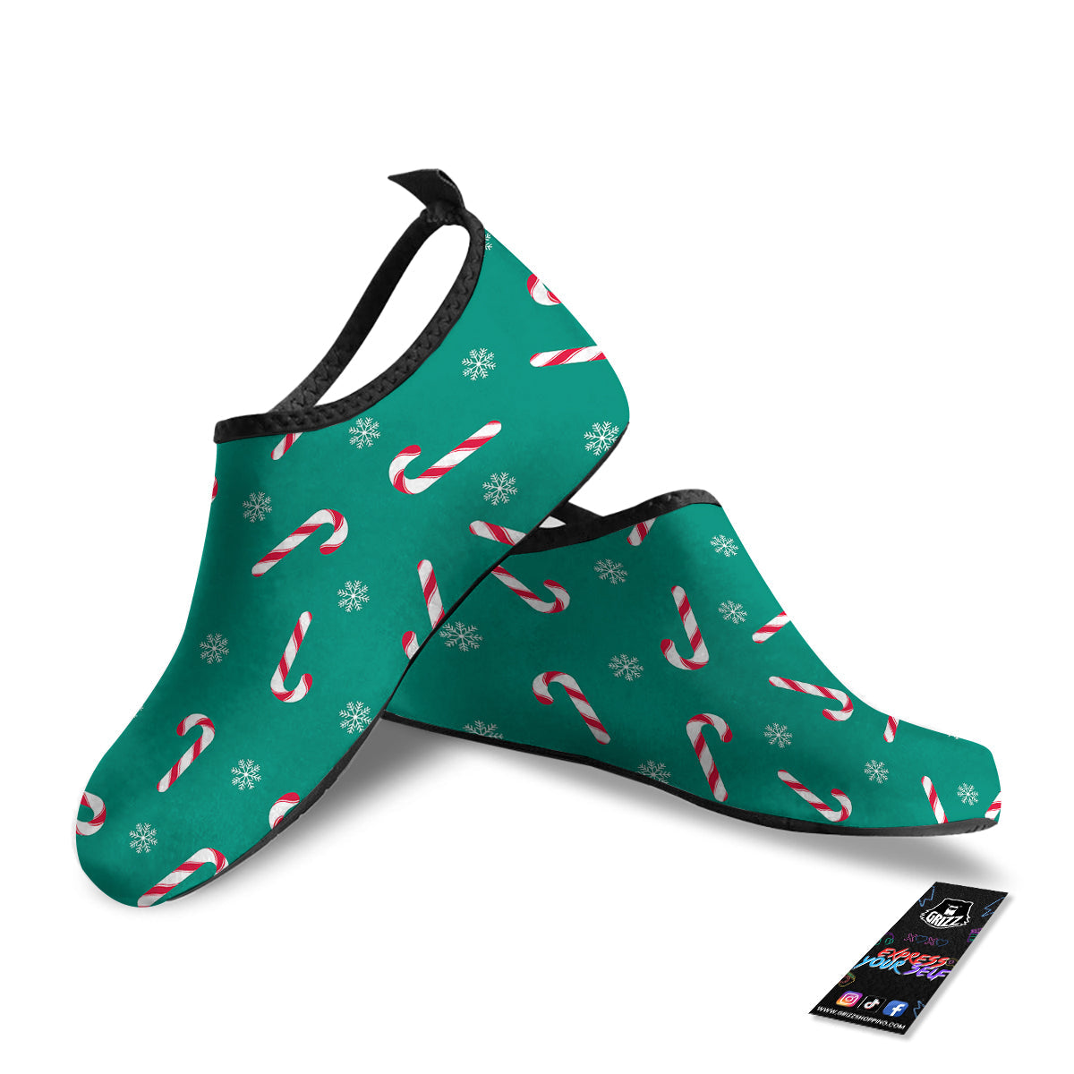 Candy Cane Xmas Print Pattern Water Shoes-grizzshop