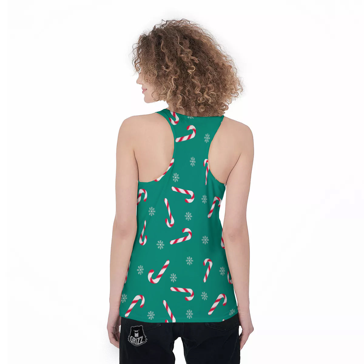 Candy Cane Xmas Print Pattern Women's Racerback Tank Top-grizzshop
