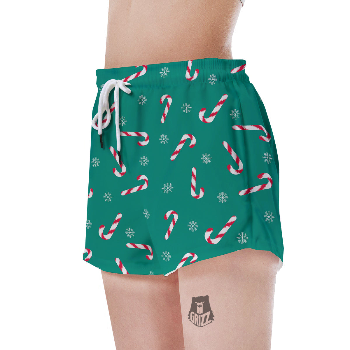 Candy Cane Xmas Print Pattern Women's Shorts-grizzshop