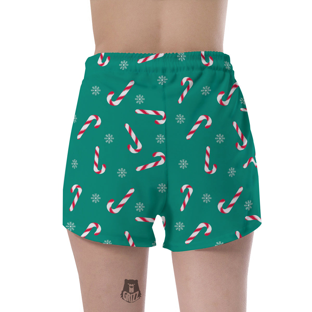 Candy Cane Xmas Print Pattern Women's Shorts-grizzshop