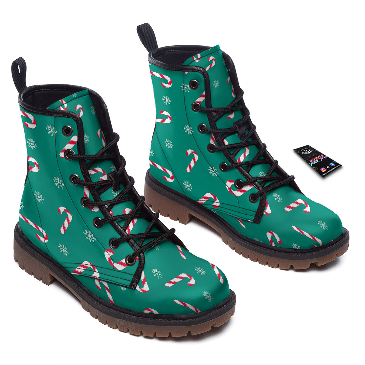 Candy Cane Xmas Print Pattern Work Boots-grizzshop