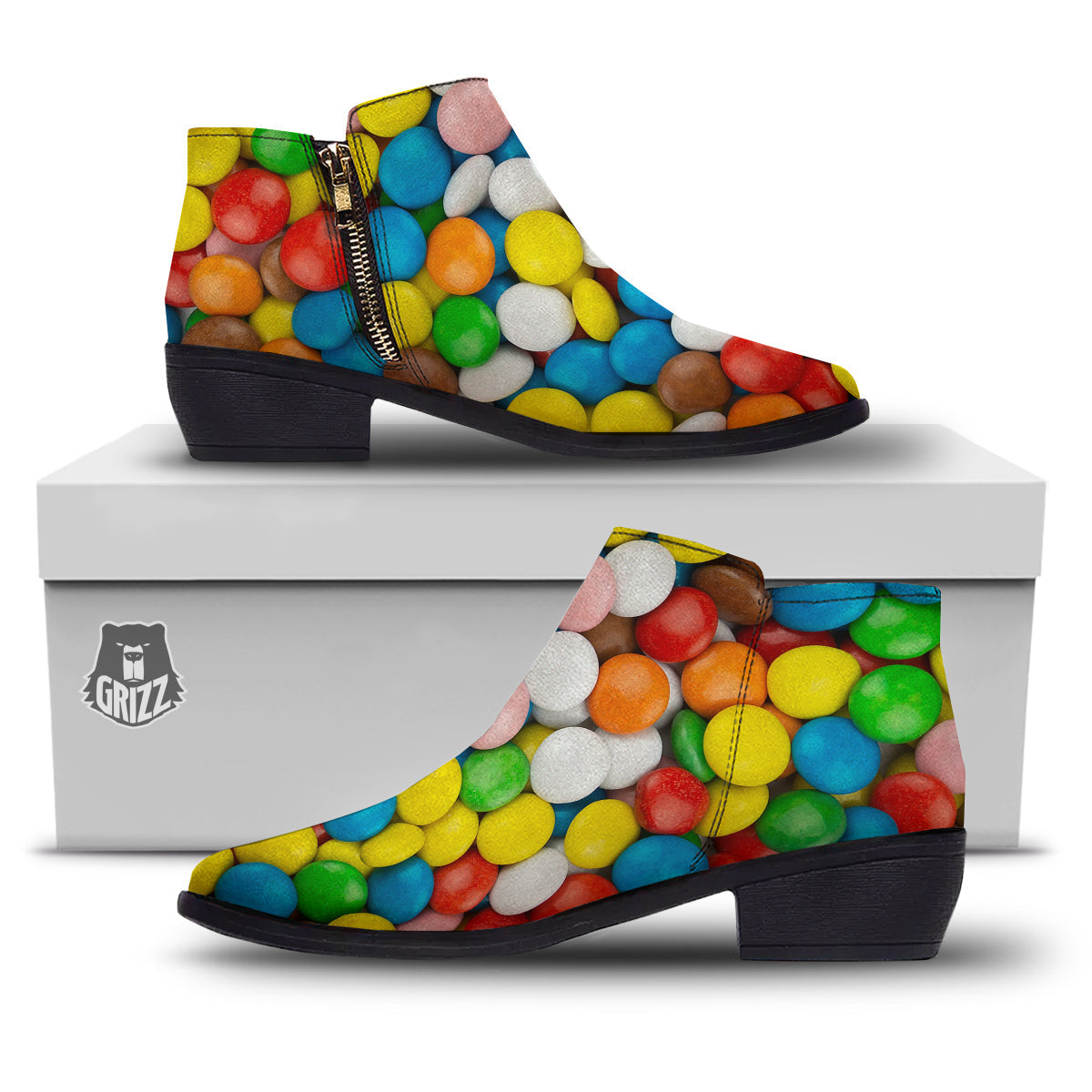 Candy Chocolate Colorful Print Ankle Boots-grizzshop