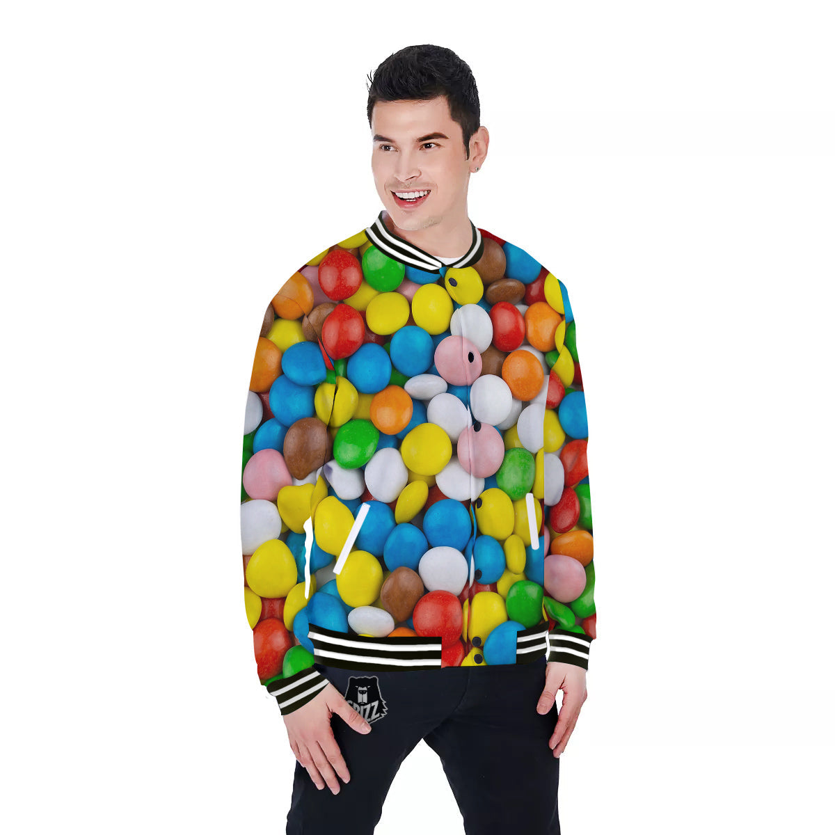 Candy Chocolate Colorful Print Baseball Jacket-grizzshop