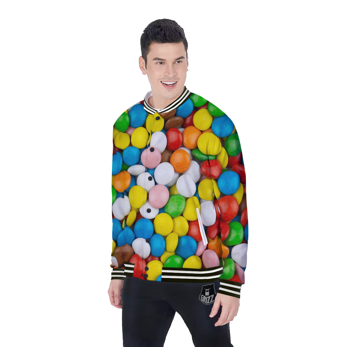 Candy Chocolate Colorful Print Baseball Jacket-grizzshop