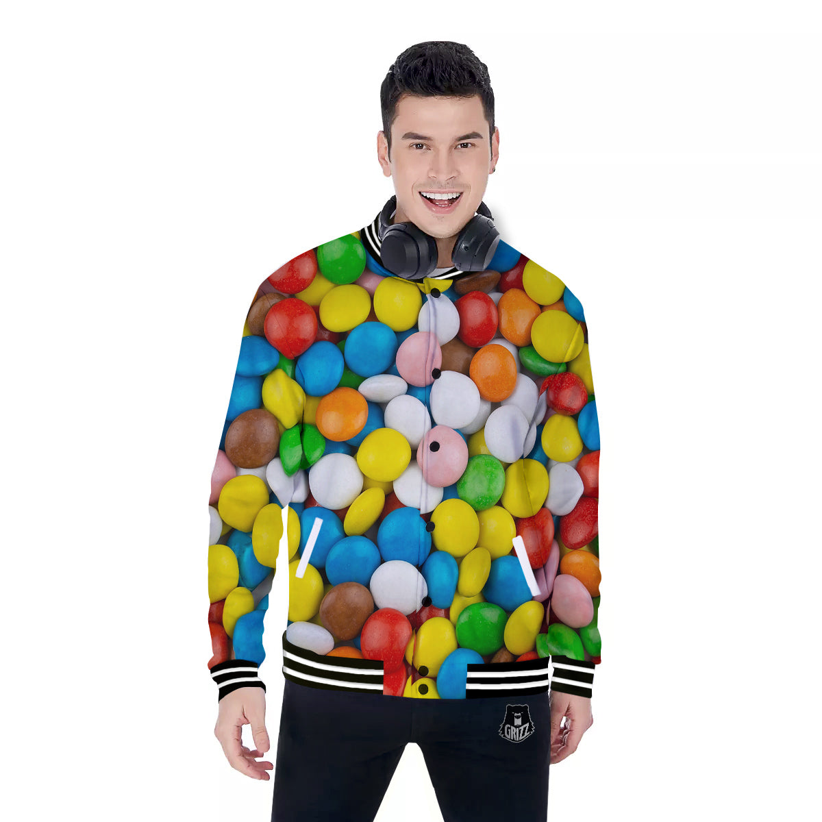 Candy Chocolate Colorful Print Baseball Jacket-grizzshop