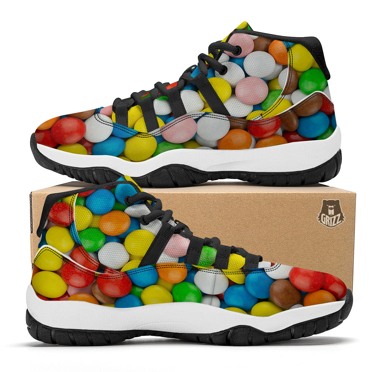 Candy Chocolate Colorful Print Black Bball Shoes-grizzshop