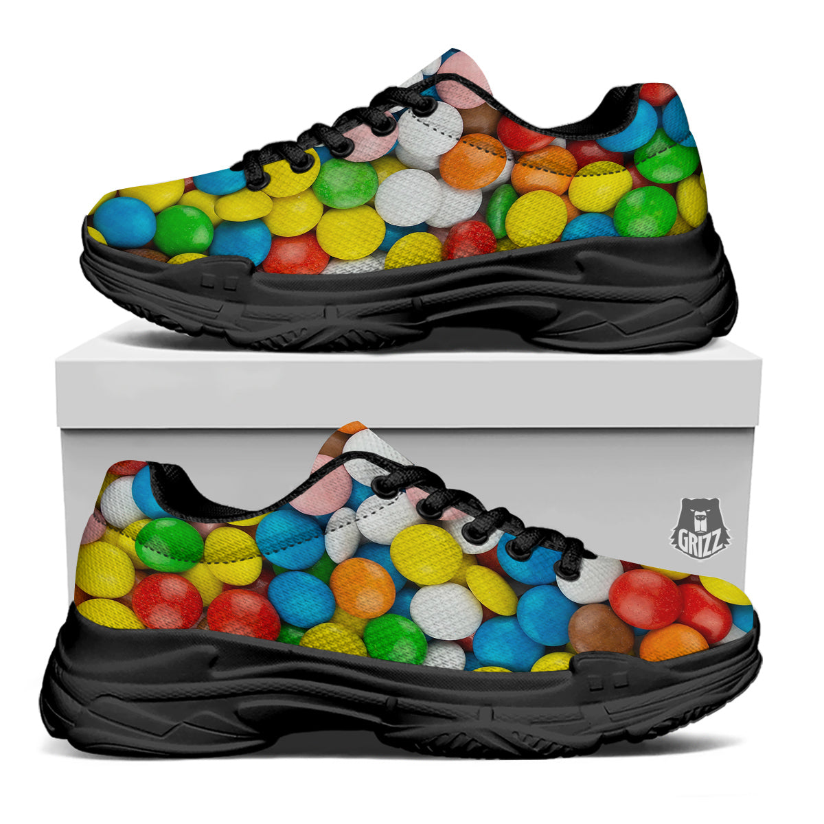 Candy Chocolate Colorful Print Black Chunky Shoes-grizzshop