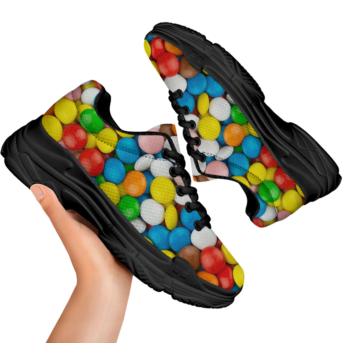 Candy Chocolate Colorful Print Black Chunky Shoes-grizzshop