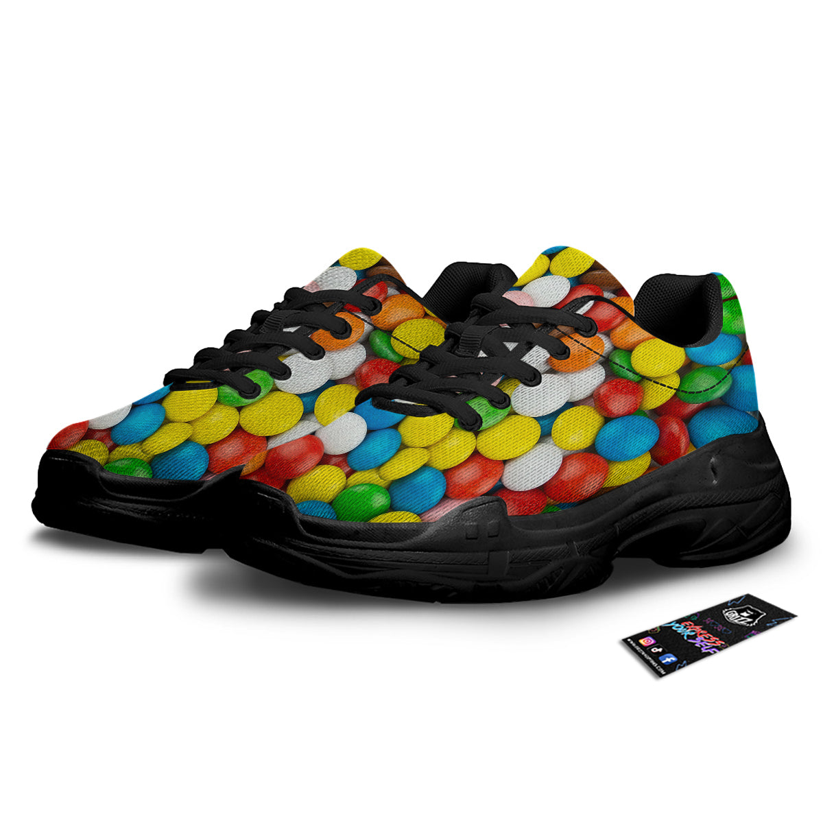 Candy Chocolate Colorful Print Black Chunky Shoes-grizzshop