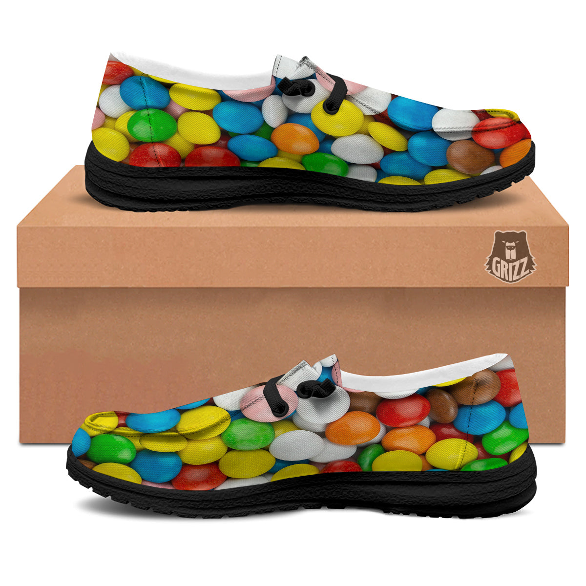 Candy Chocolate Colorful Print Black Loafers-grizzshop