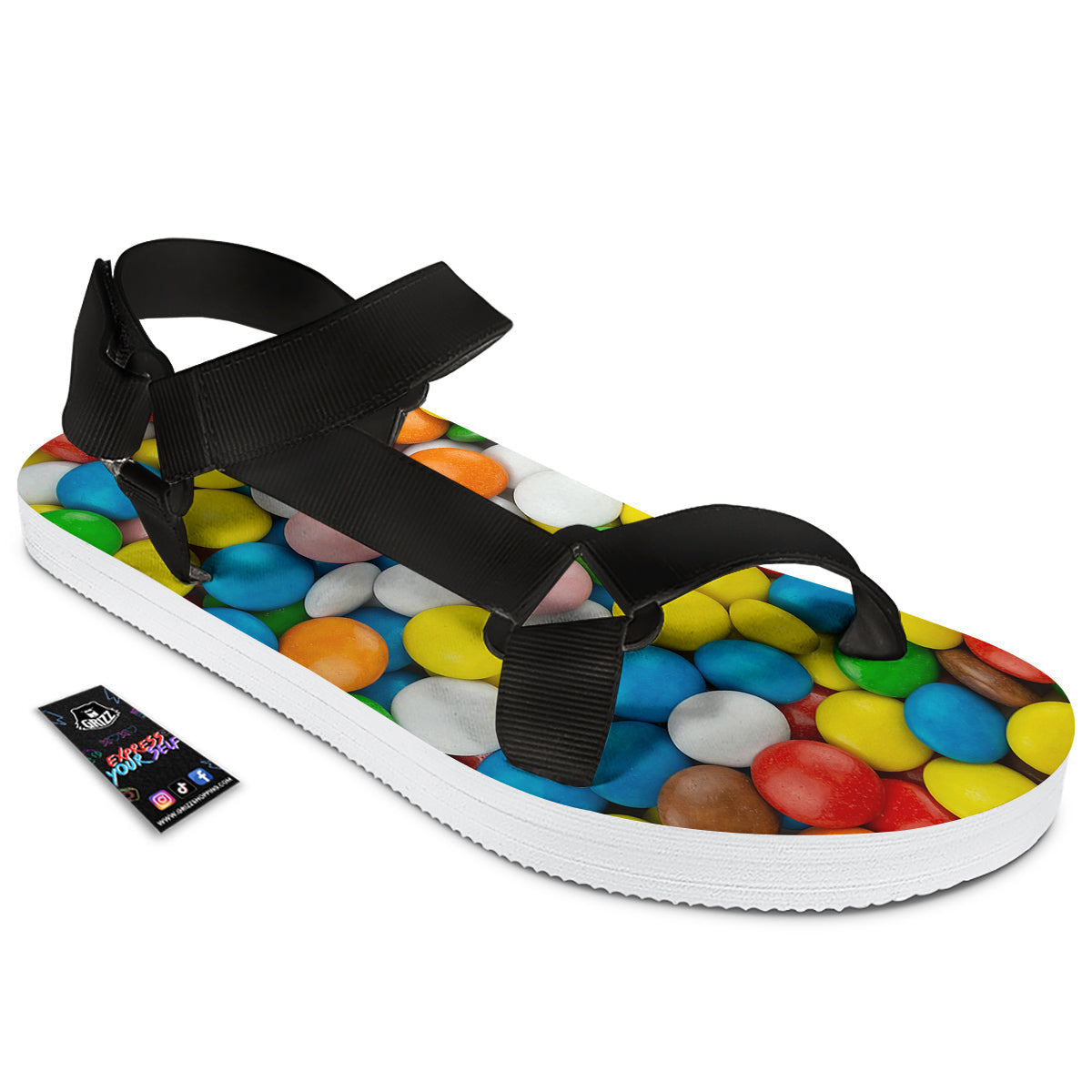 Candy Chocolate Colorful Print Black Open Toe Sandals-grizzshop