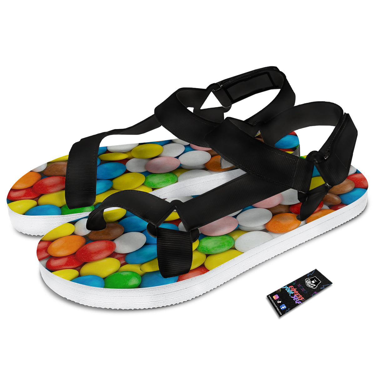 Candy Chocolate Colorful Print Black Open Toe Sandals-grizzshop