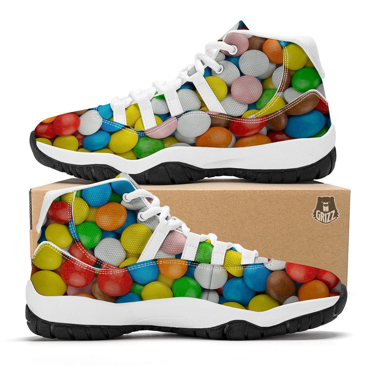 Candy Chocolate Colorful Print White Bball Shoes-grizzshop