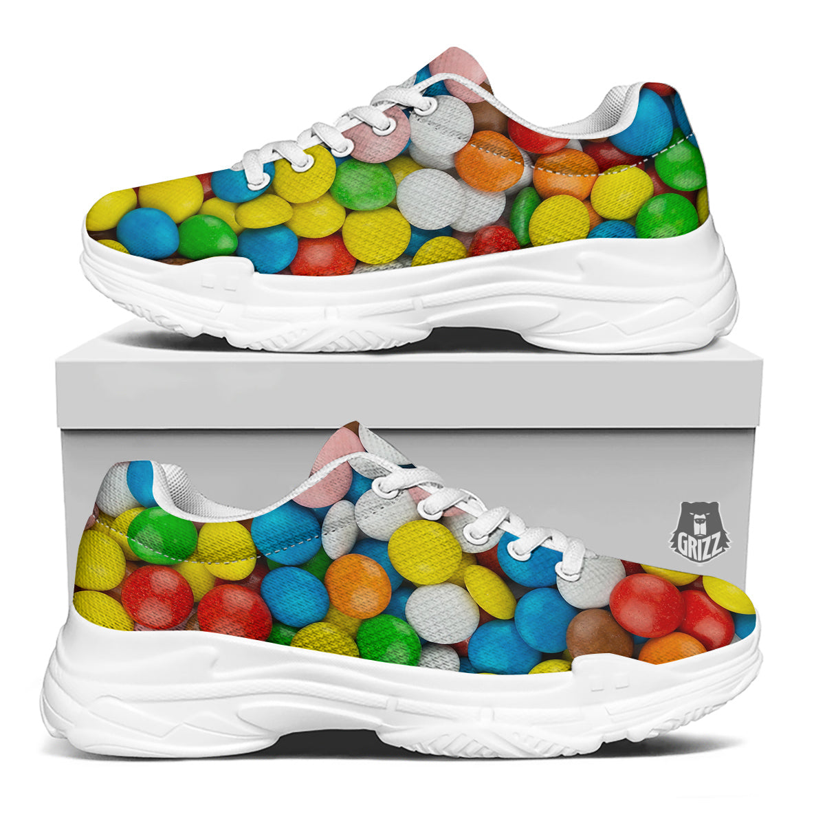 Candy Chocolate Colorful Print White Chunky Shoes-grizzshop
