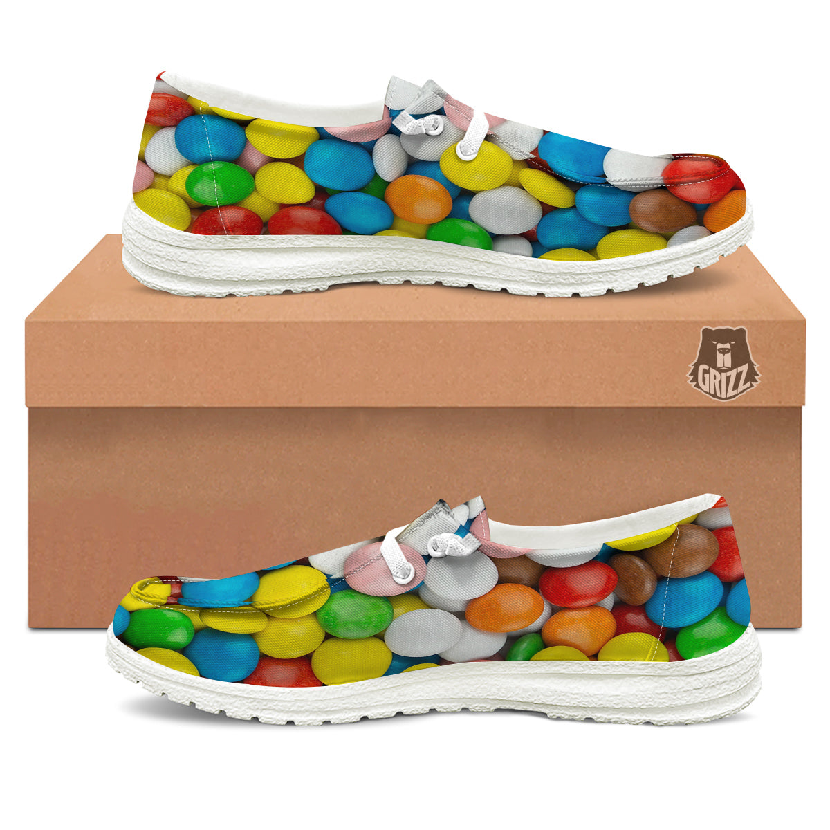 Candy Chocolate Colorful Print White Loafers-grizzshop