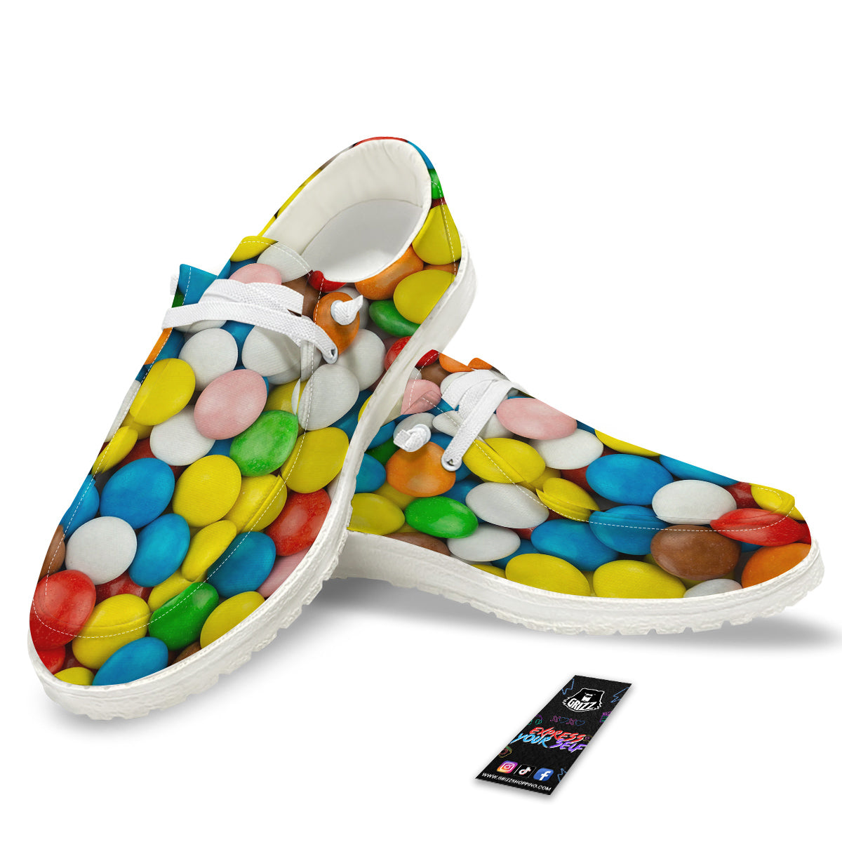 Candy Chocolate Colorful Print White Loafers-grizzshop