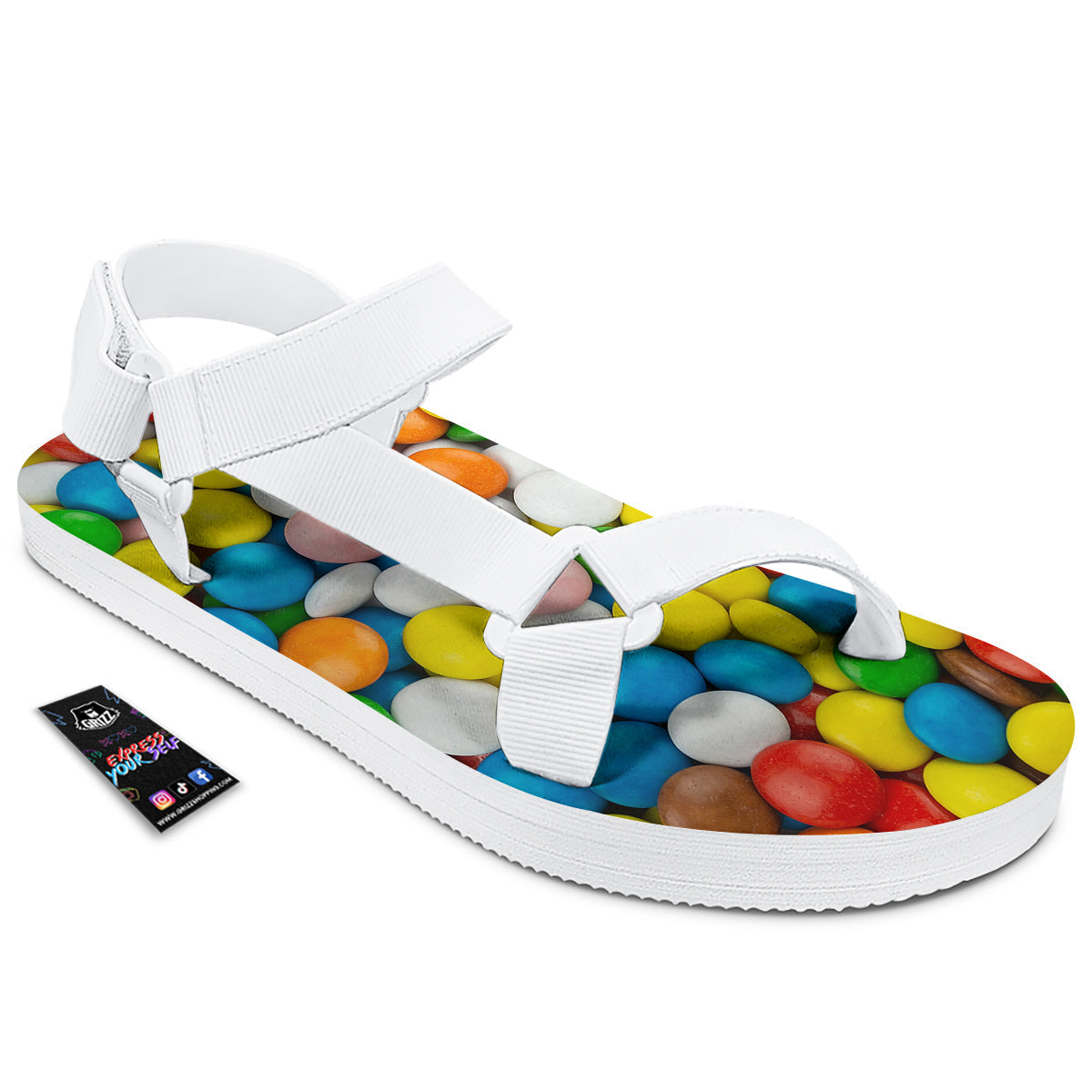 Candy Chocolate Colorful Print White Open Toe Sandals-grizzshop