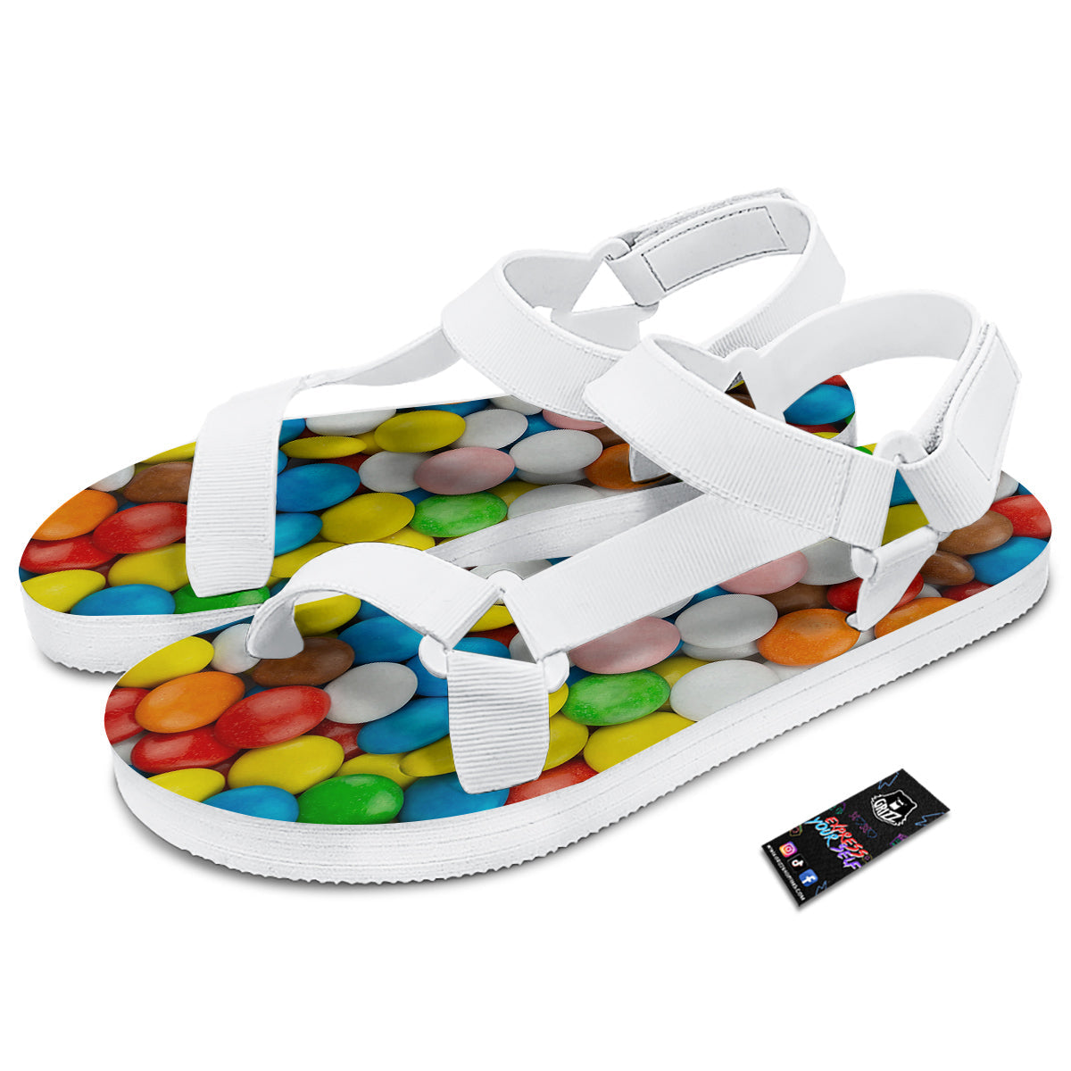 Candy Chocolate Colorful Print White Open Toe Sandals-grizzshop