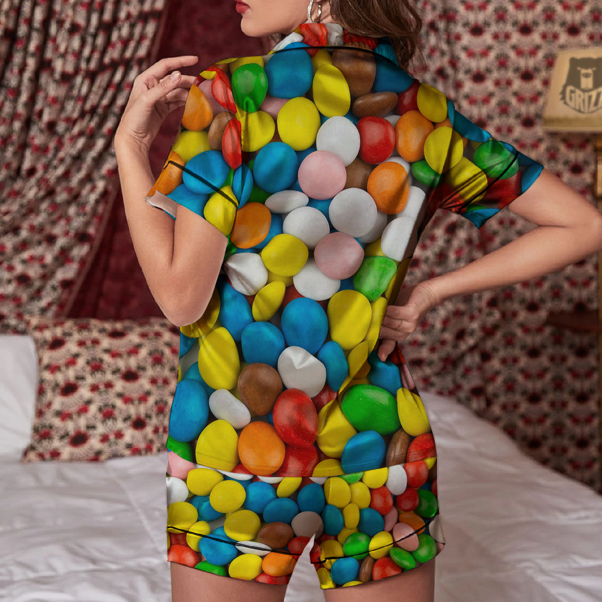 Candy Chocolate Colorful Print Women Silk Pajamas-grizzshop