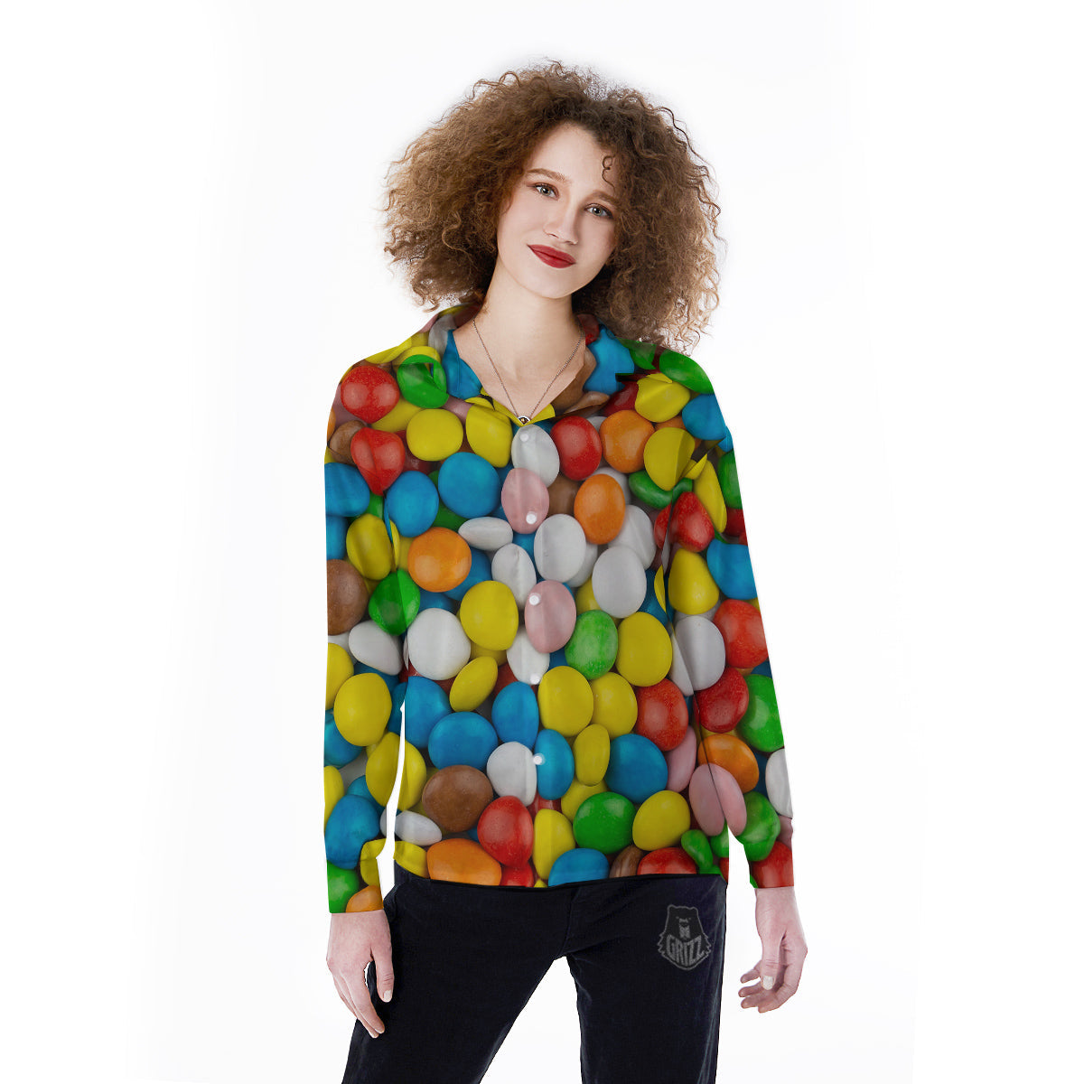 Candy Chocolate Colorful Print Women's Long Sleeve Shirts-grizzshop