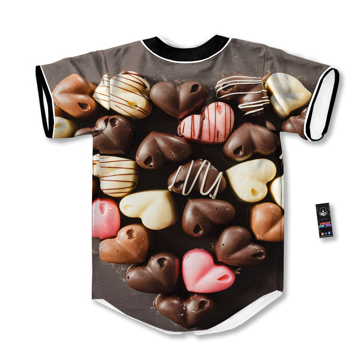 Candy Chocolate Heart Print Baseball Jersey-grizzshop