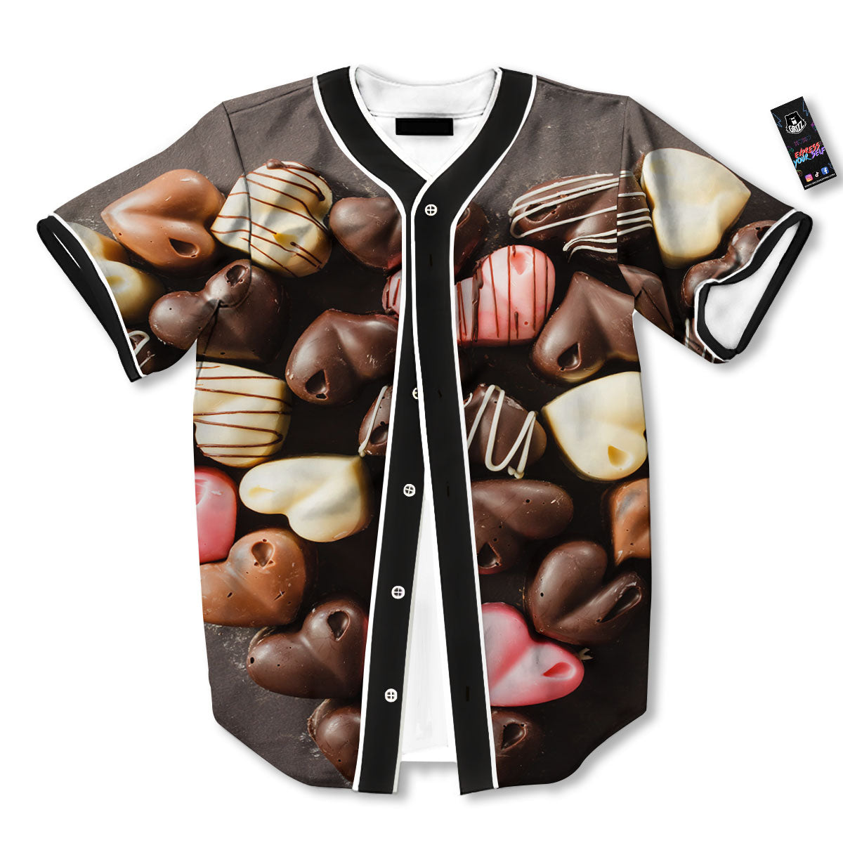 Candy Chocolate Heart Print Baseball Jersey-grizzshop