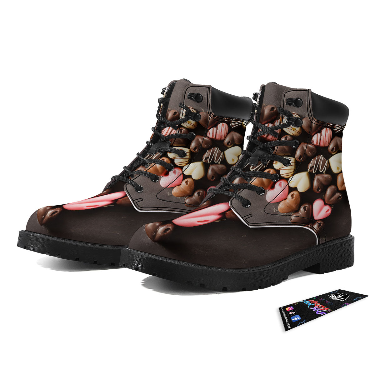 Candy Chocolate Heart Print Boots-grizzshop