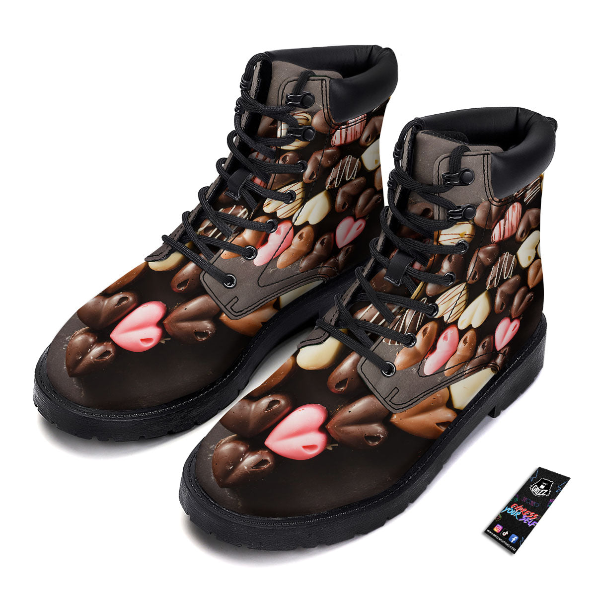 Candy Chocolate Heart Print Boots-grizzshop