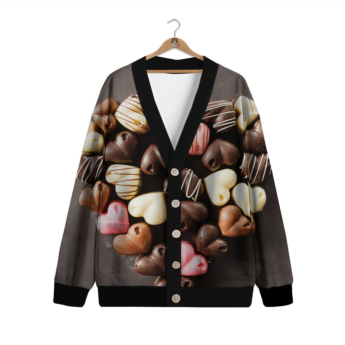 Candy Chocolate Heart Print Cardigan-grizzshop