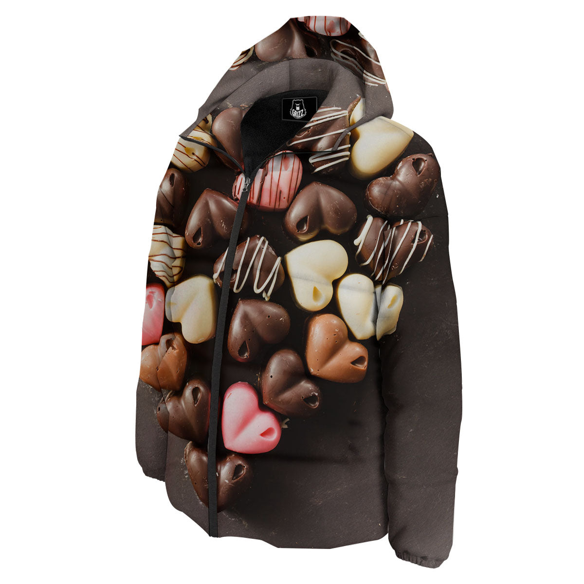 Candy Chocolate Heart Print Down Jacket-grizzshop
