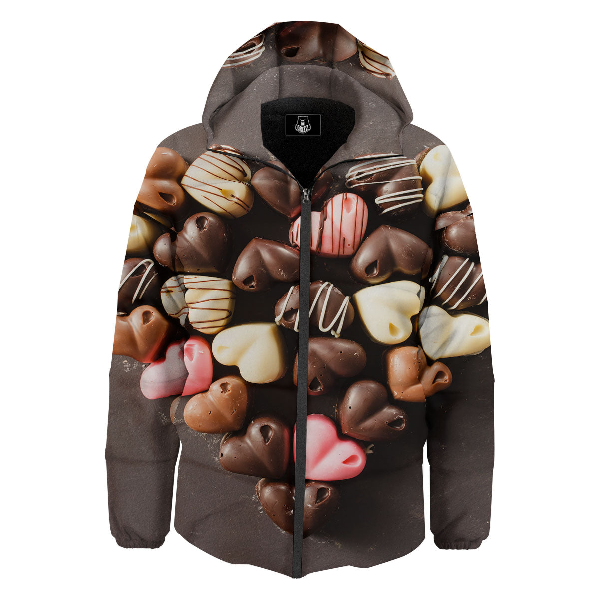 Candy Chocolate Heart Print Down Jacket-grizzshop
