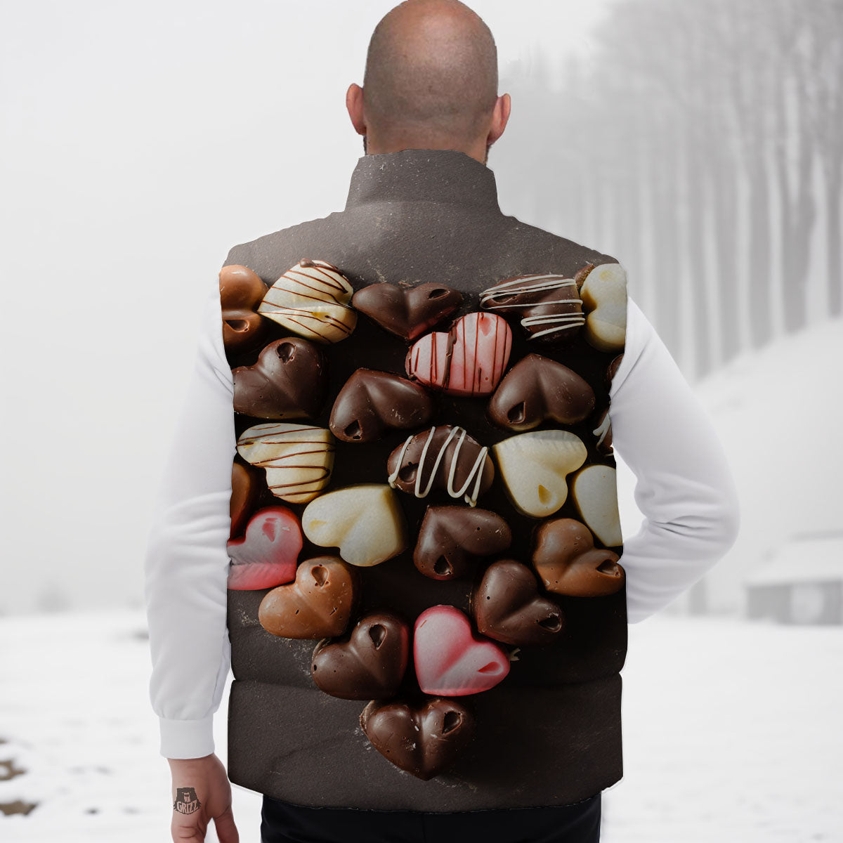 Candy Chocolate Heart Print Down Vest