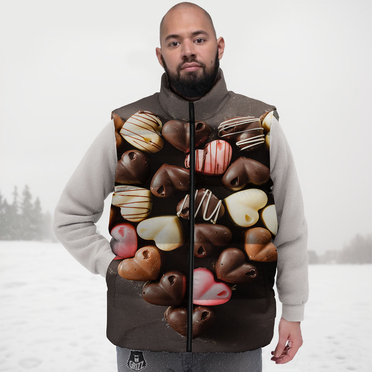 Candy Chocolate Heart Print Down Vest
