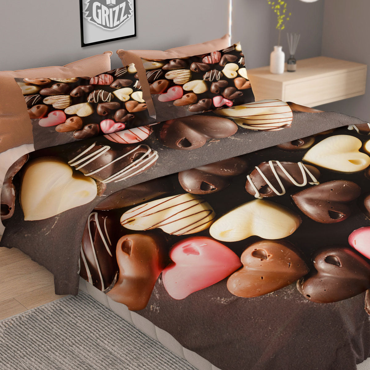 Candy Chocolate Heart Print Duvet Cover Bedding Set