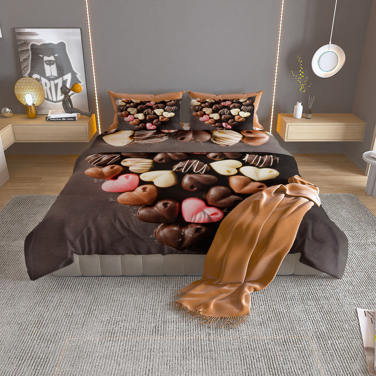 Candy Chocolate Heart Print Duvet Cover Bedding Set