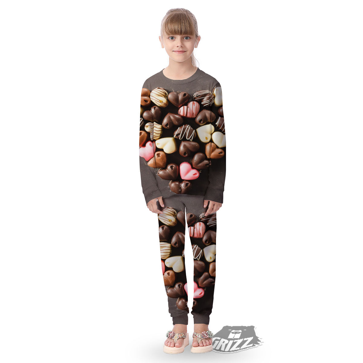 Candy Chocolate Heart Print Kid's Pajamas-grizzshop