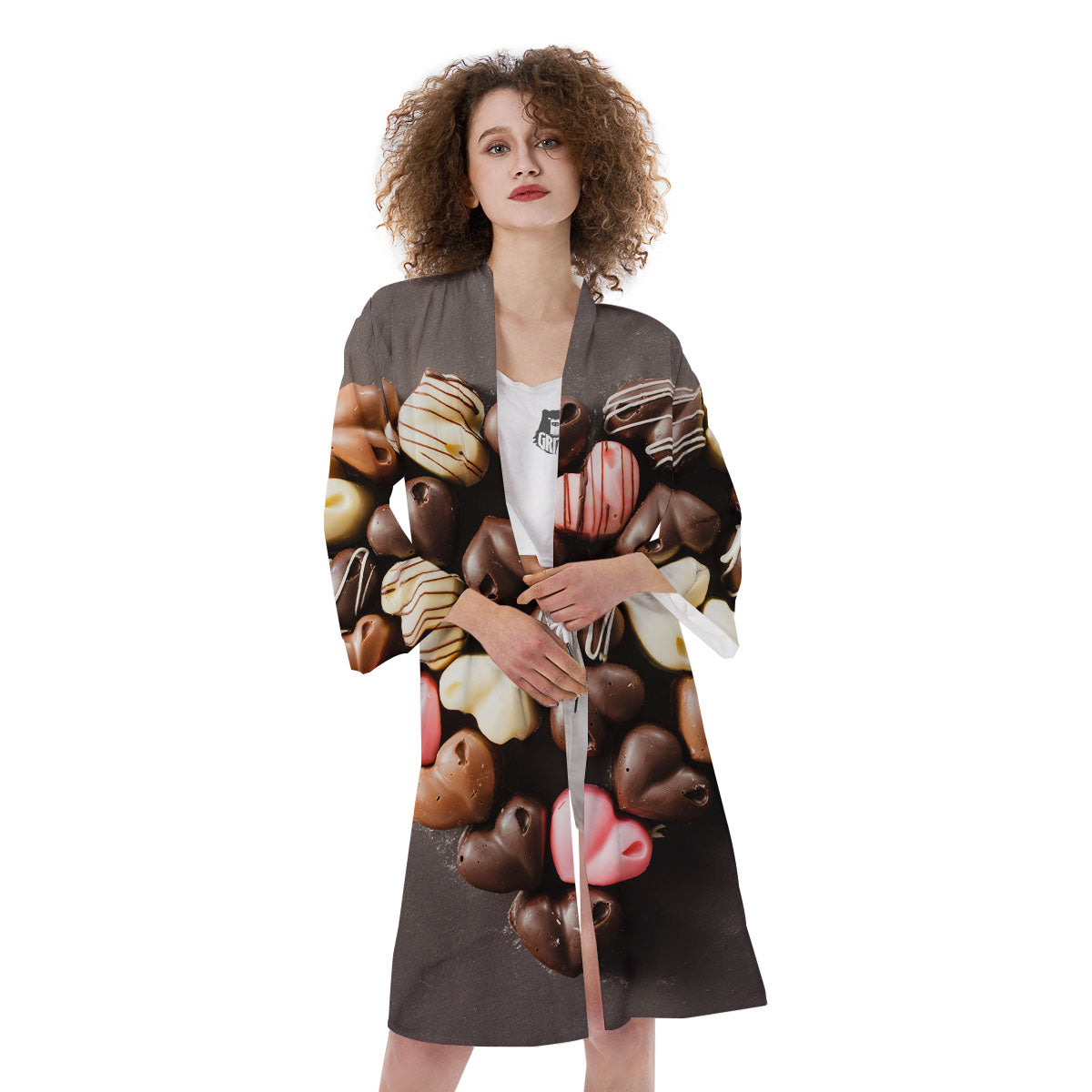 Candy Chocolate Heart Print Kimono-grizzshop