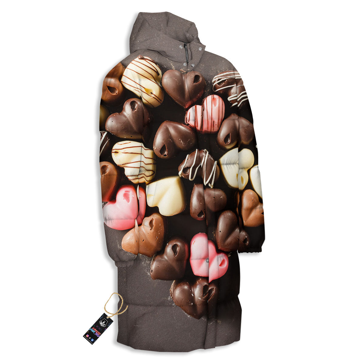 Candy Chocolate Heart Print Long Down Jacket-grizzshop