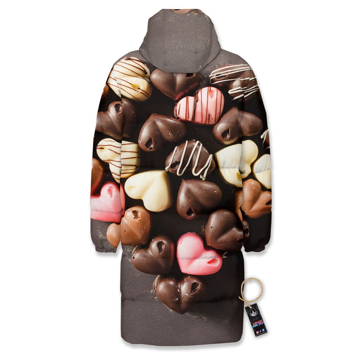 Candy Chocolate Heart Print Long Down Jacket-grizzshop