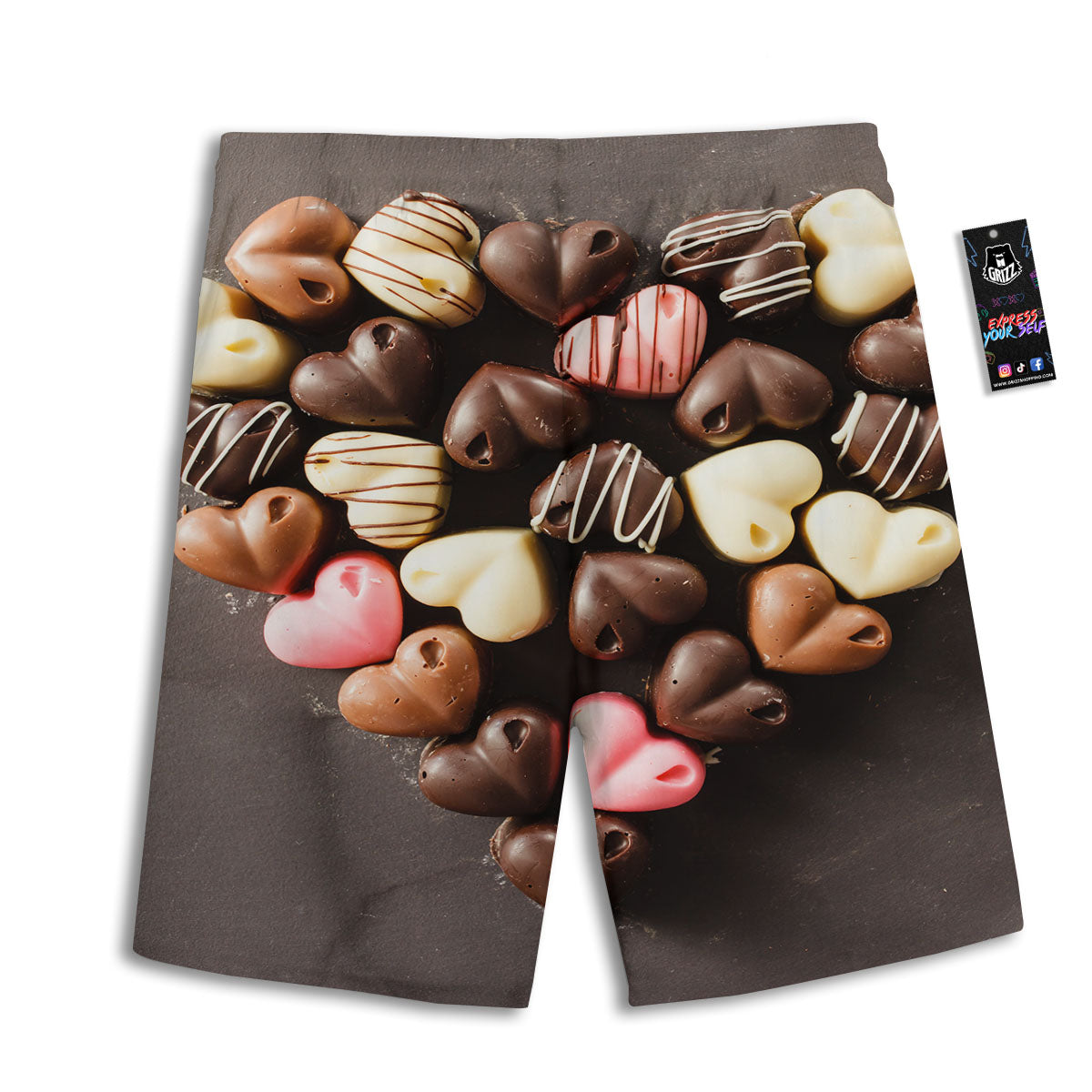Candy Chocolate Heart Print Men's Athletic Shorts