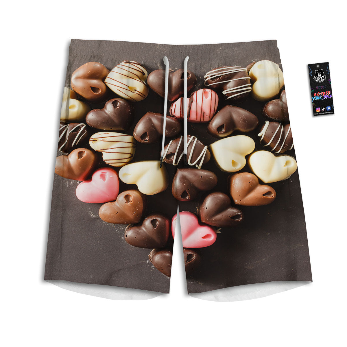 Candy Chocolate Heart Print Men's Athletic Shorts