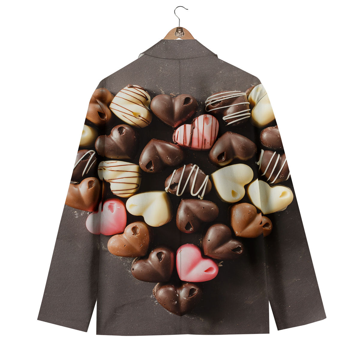 Candy Chocolate Heart Print Men's Blazer-grizzshop