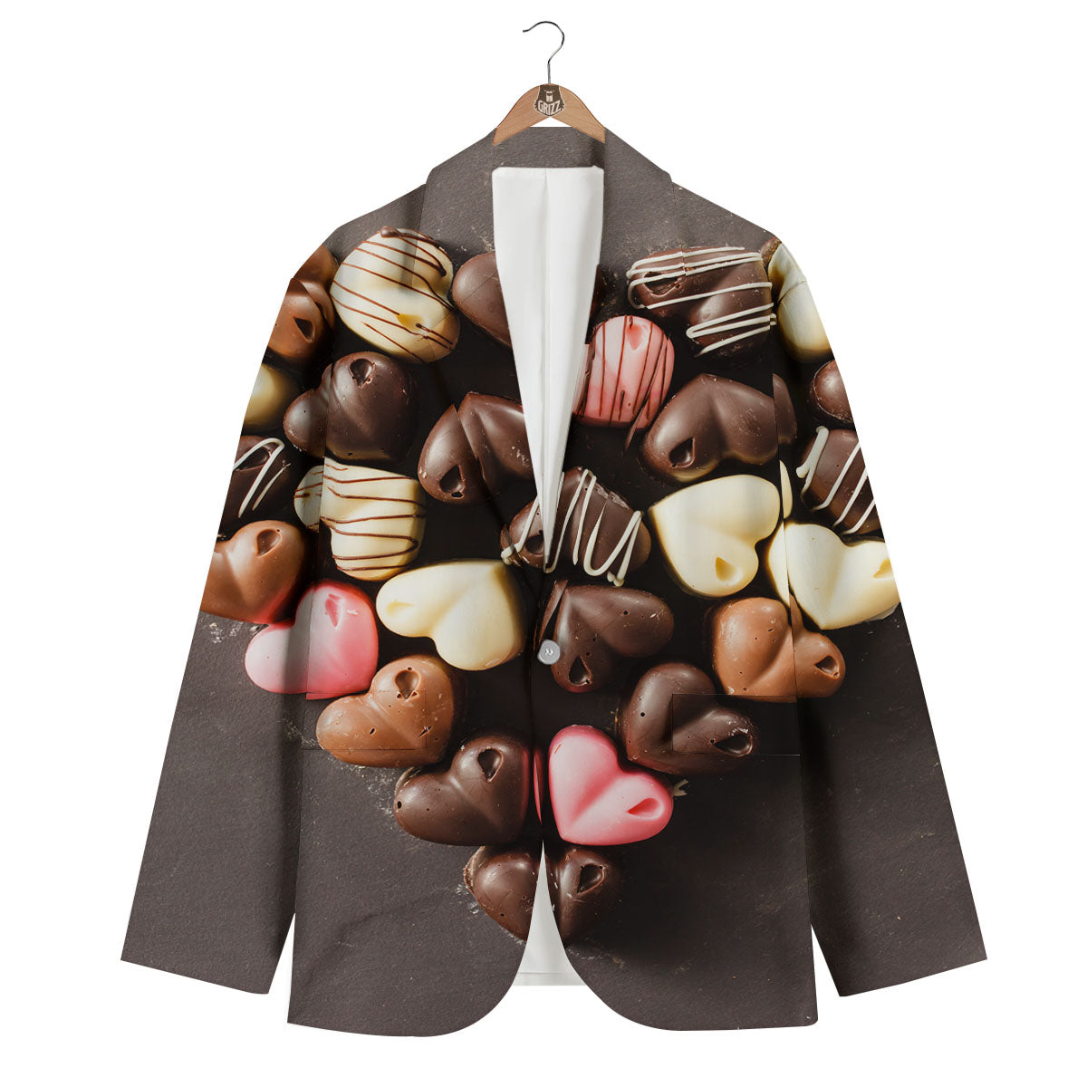 Candy Chocolate Heart Print Men's Blazer-grizzshop