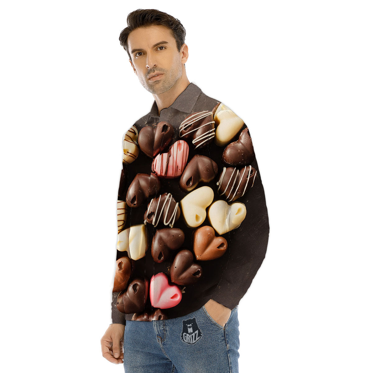 Candy Chocolate Heart Print Men's Dress Shirts-grizzshop