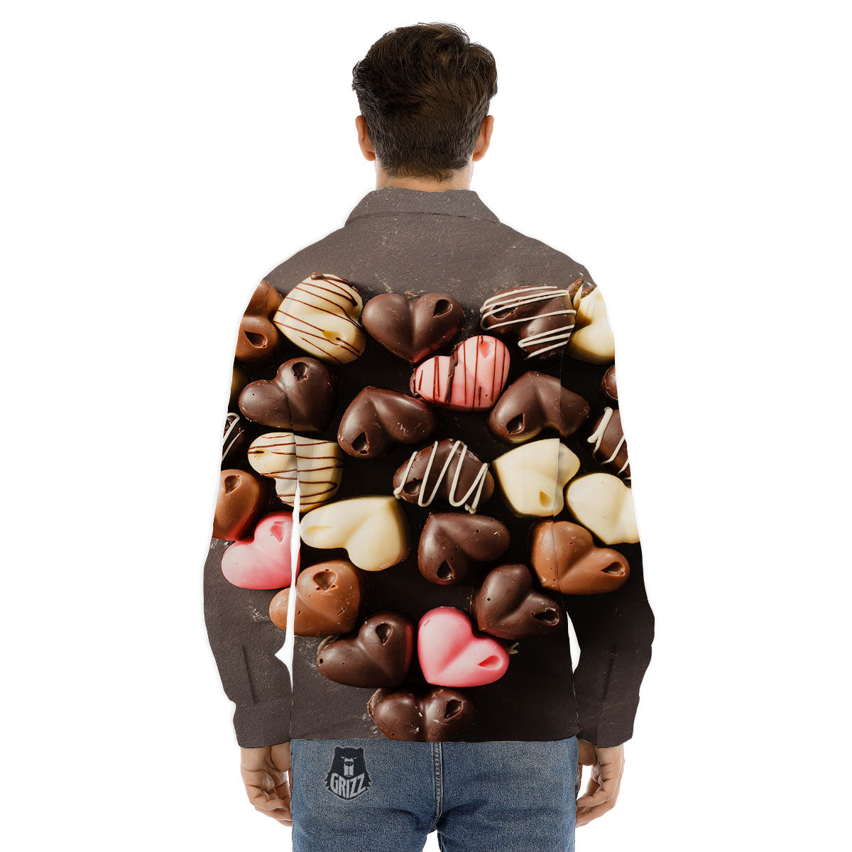 Candy Chocolate Heart Print Men's Dress Shirts-grizzshop