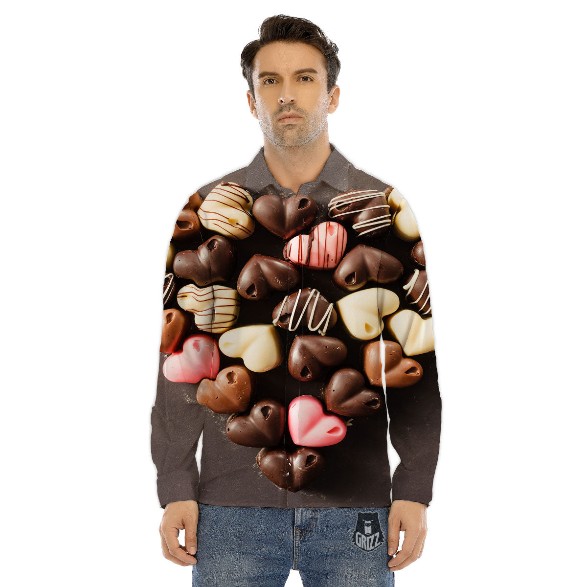 Candy Chocolate Heart Print Men's Dress Shirts-grizzshop